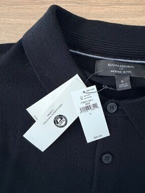 Banana Republic Men’s Black Merino Wool Button Polo